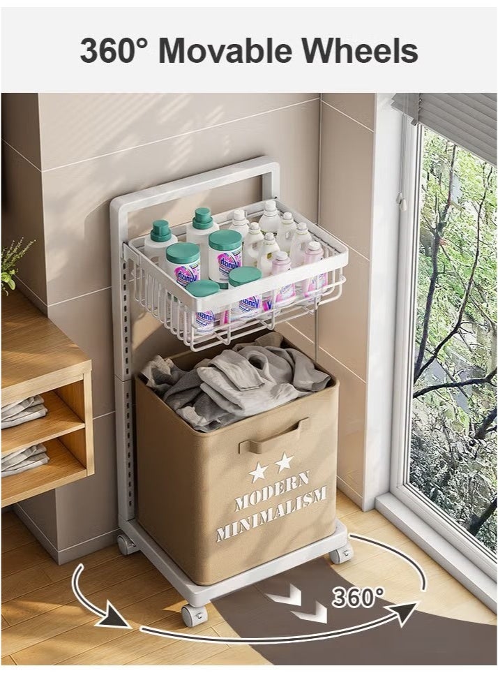 Beauenty Carbon Steel Laundry Cart with Wheels,2-Layer Laundry Hamper,Adjustable Height Laundry Basket Sorter for Room Organizer, Garment Laundry and Storage - Image 5