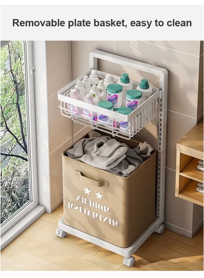 Beauenty Carbon Steel Laundry Cart with Wheels,2-Layer Laundry Hamper,Adjustable Height Laundry Basket Sorter for Room Organizer, Garment Laundry and Storage - Image 3