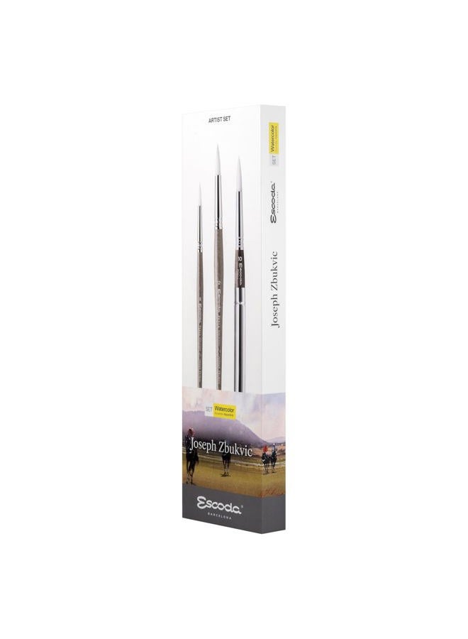 Escoda Watercolour | Artist Set Joseph Zbukvic 1 | Size 8,10,12 | 3 Brushes | Synthetic imitating White Toray | Round Pointed - Image 1
