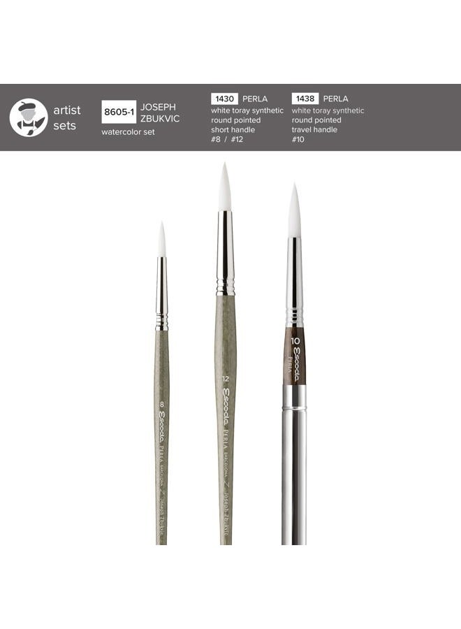 Escoda Watercolour | Artist Set Joseph Zbukvic 1 | Size 8,10,12 | 3 Brushes | Synthetic imitating White Toray | Round Pointed - Image 3