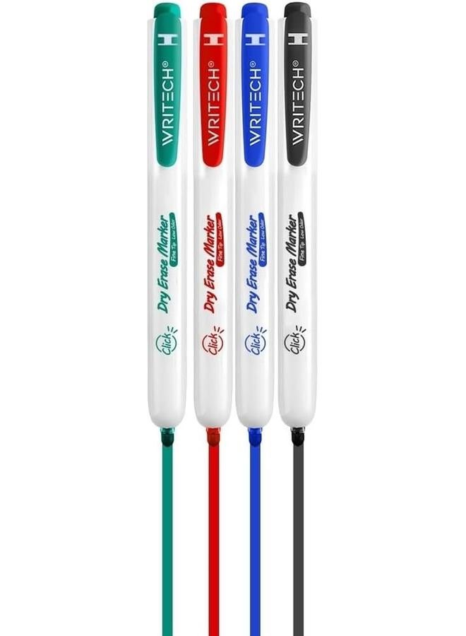 WRITECH Retractable Dry Erase Markers 4Col Fine Tip Assorted Colors Low Odor Multi Colored Set Kid Adult Refillable Clickable Multicolor Thin Point Whiteboard Marker - Image 2