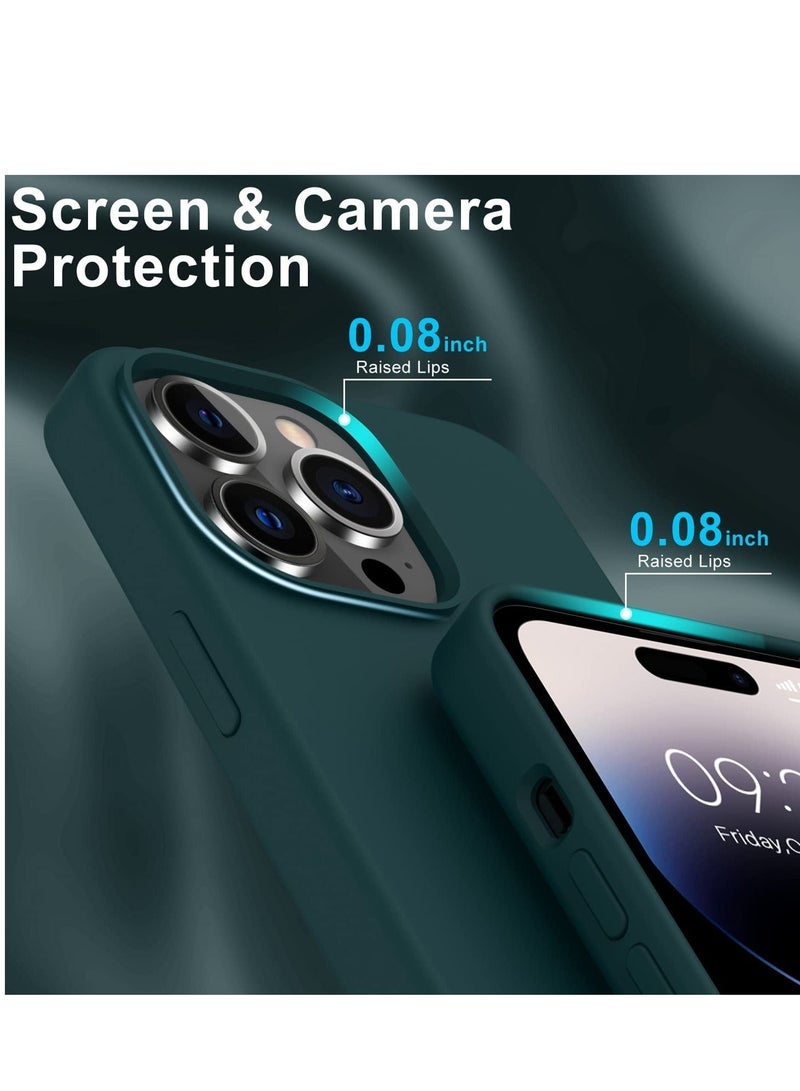 MUNTAQI iPhone 14 Pro Max Case with Screen Protector,Soft Flexible Silicone Gel Rubber Bumper Cover,Slim Fit Shockproof Protective Phone Case for iPhone 14 Pro Max 6.7" Pine Green - Image 3