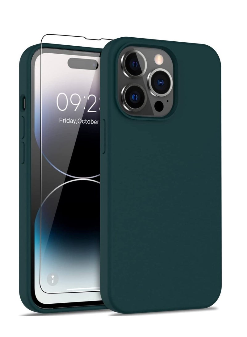MUNTAQI iPhone 14 Pro Max Case with Screen Protector,Soft Flexible Silicone Gel Rubber Bumper Cover,Slim Fit Shockproof Protective Phone Case for iPhone 14 Pro Max 6.7" Pine Green - Image 1