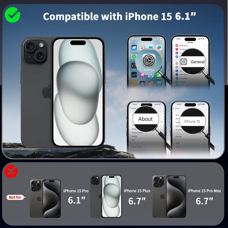 CACOE Magnetic Case for iPhone 15 6.1 inch with 360 Rotatable Ring Stand, Compatible with MagSafe Car Phone Mount, Cases Cover Phone Holder for Desk Meeting/Videos Matte Black - Image 2