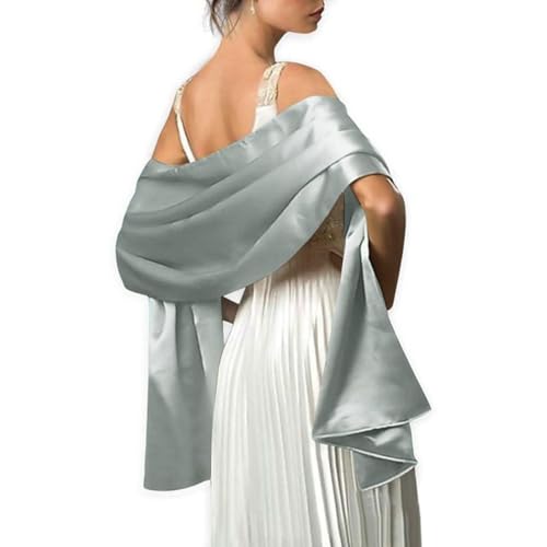 MLMW Silver Shawl Wraps for Women Evening Dresses Satin Formal Shawl Wraps Dressy Extra Long Wedding Party Bridal Shower Baby Shower Birthday - Image 1