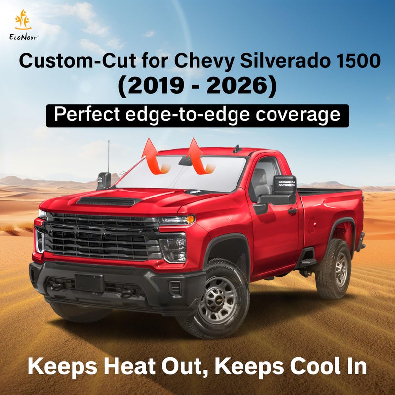 EcoNour Windshield Sunshade for Chevrolet Silverado 1500 2019-2024 2025 2026, Sun Visor for Front Windshield & Window Sun Shade Cover, UV Heat Blocker & Protector, Car Accessories - Image 2