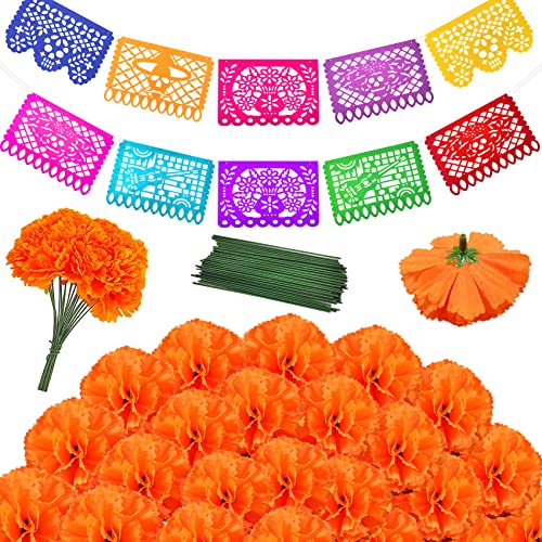 Funnlot Day Of The Dead Decorations Mexican Party Banners Marigold Flowers Ofrendas Dia De Los Muertos Day of The Dead Altar Decorations for Mexican Themed Party Decorations - Image 1