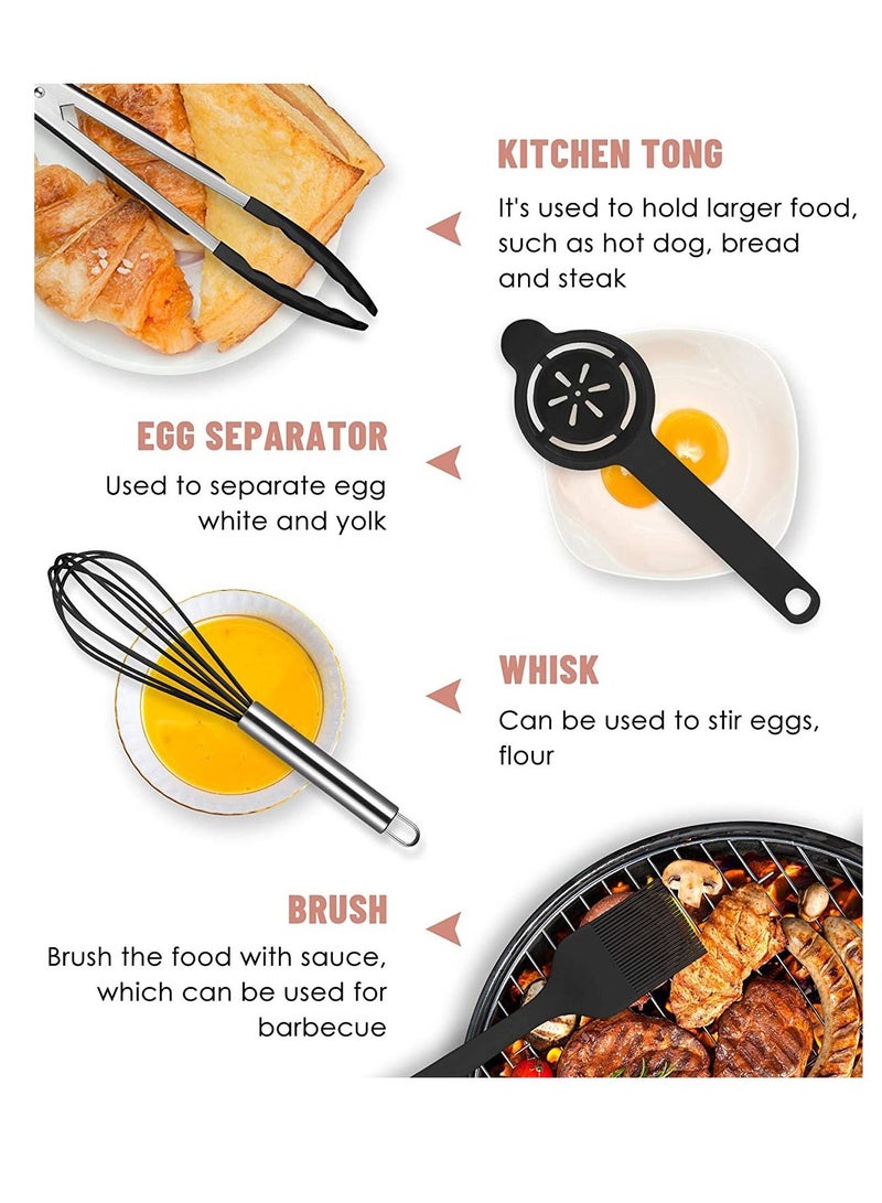 Arabest 12pcs Silicone Kitchen Utensil Set Cooking Tools for Nonstick Heat Resistant Cookware  black  10*10*31cm - Image 4