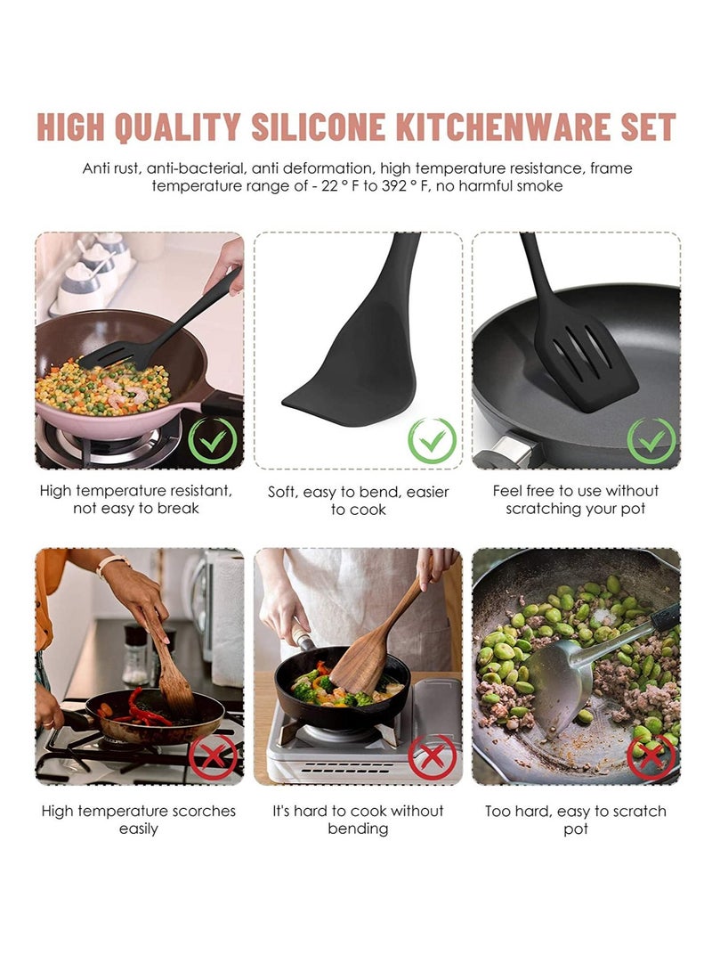 Arabest 12pcs Silicone Kitchen Utensil Set Cooking Tools for Nonstick Heat Resistant Cookware  black  10*10*31cm - Image 5