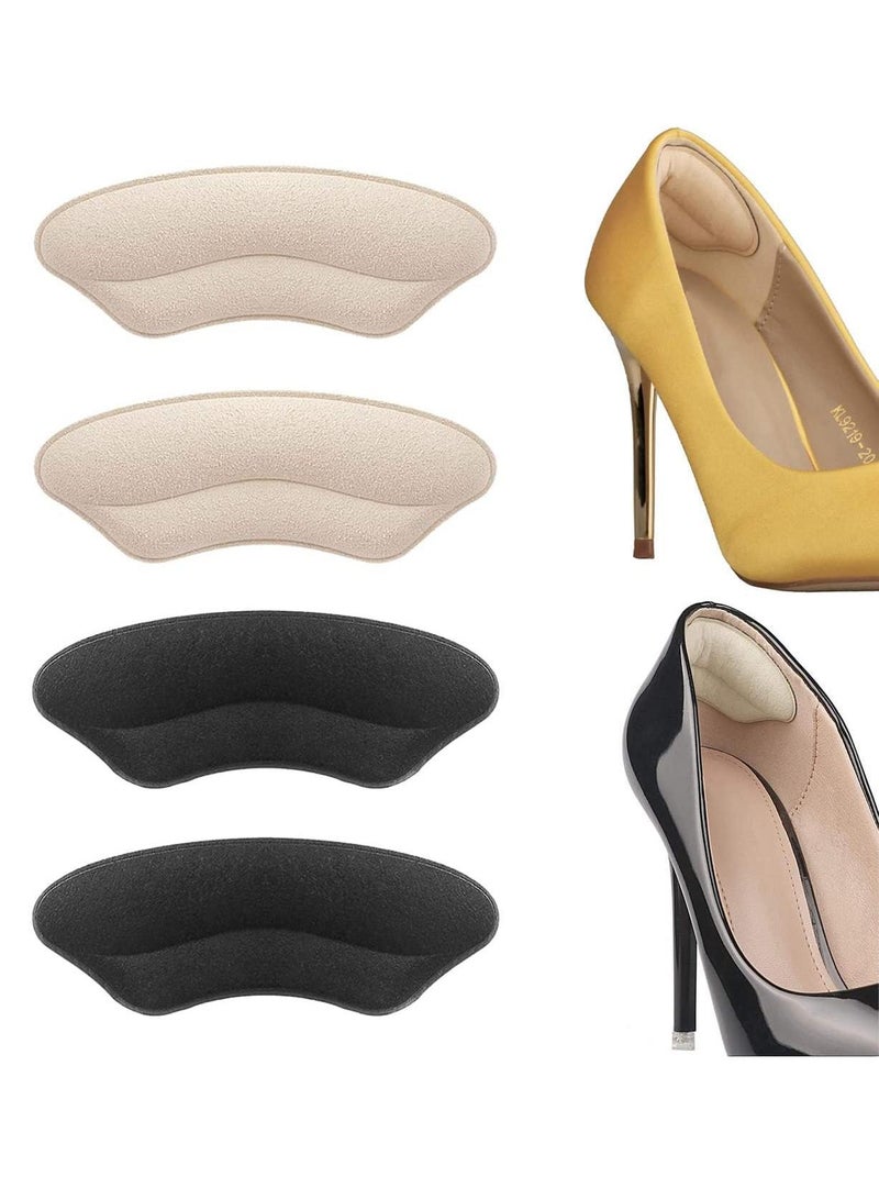 Sweet seven Heel Grips Liner Cushions Inserts for Loose Shoes Heel Pads Insert Prevent Too Big Filler Improved Shoe Fit and Comfort Prevent Heel Slip and Blister (4 Pairs ) (Pale Apricot+Black) - Image 1