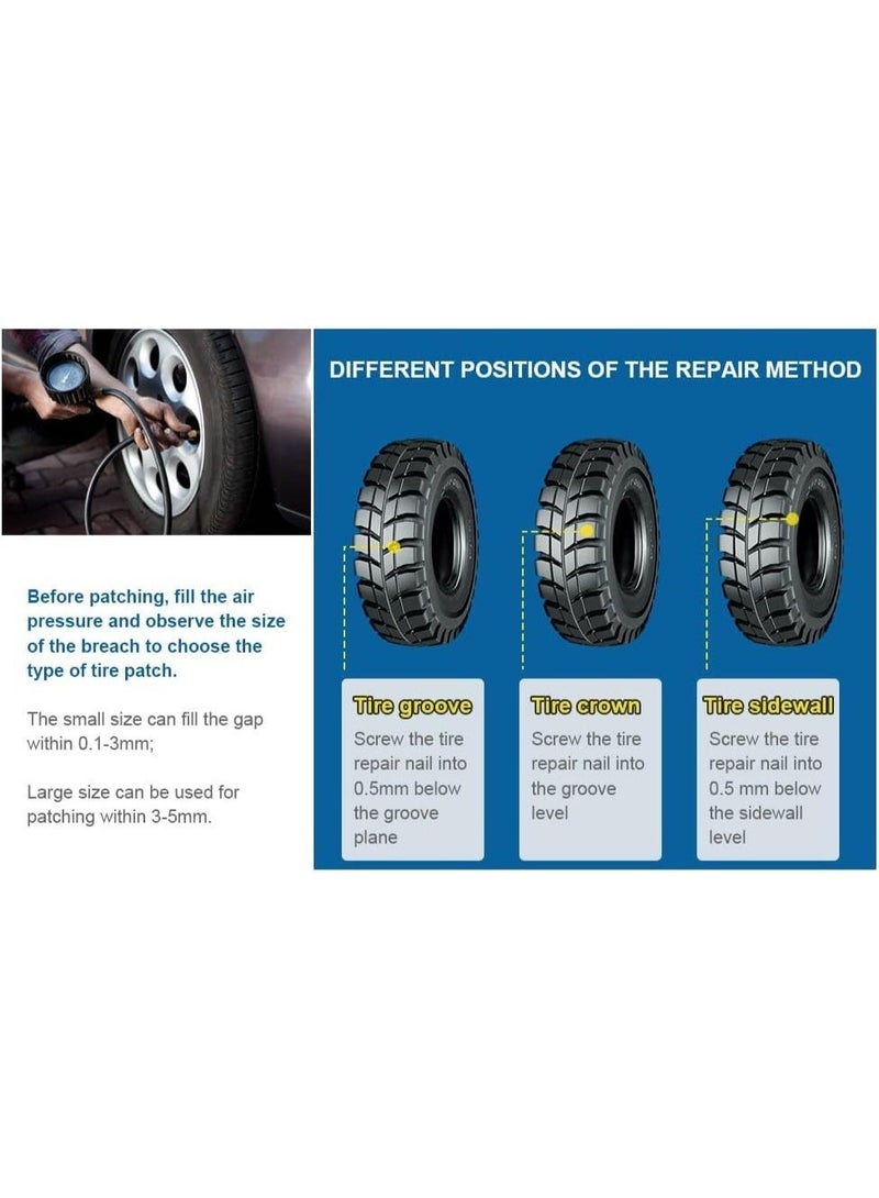 60 مجموعة لإصلاح الإطارات لإصلاح أغطية المسامير المطاطية، ومسامير الإصلاح السريع لإطارات السيارات المزودة بممفك، ومجموعات أدوات لإصلاح الإطارات (30 صغيرة و 30 كبيرة) - Image 2