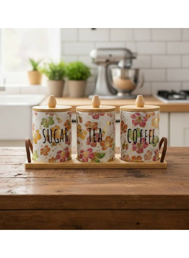 طقم أدوات مطبخ أنيقة من البورسلين، مكون من 3 قطع، للشاي/السكر/القهوة، عبوة من قطعة واحدة - بورسلين أبيض