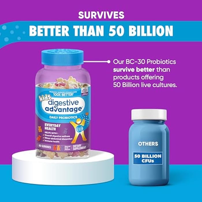 Digestive Advantage Daily Probiotic Gummy for Kids, Multi, Natural Fruit Flavours, 80.0 Count - Image 5