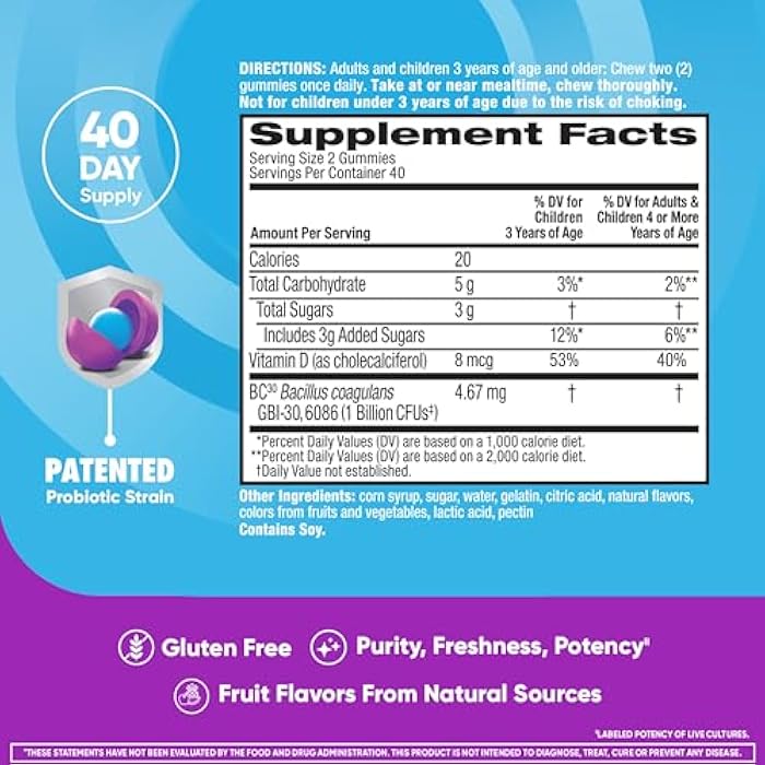Digestive Advantage Daily Probiotic Gummy for Kids, Multi, Natural Fruit Flavours, 80.0 Count - Image 4