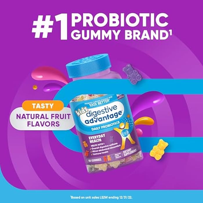 Digestive Advantage Daily Probiotic Gummy for Kids, Multi, Natural Fruit Flavours, 80.0 Count - Image 3