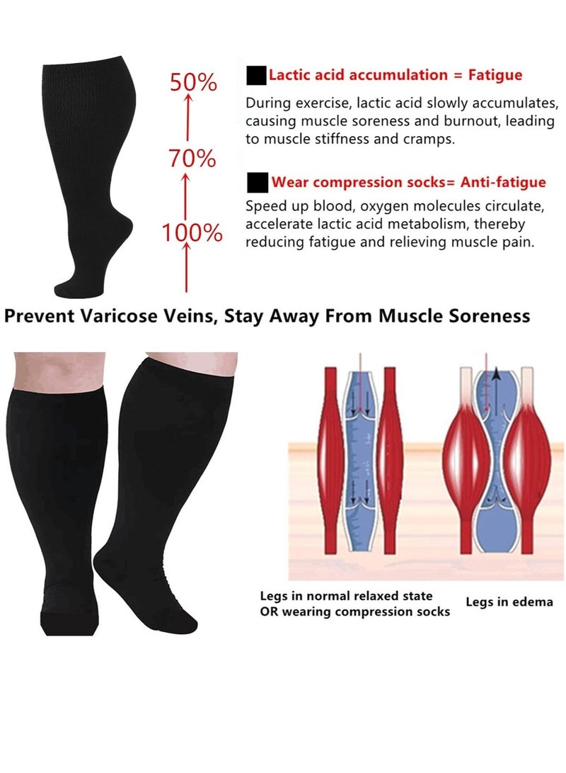 Generic Wide Calf Compression Socks for Women Men, 2 Pairs Plus Size Extra Large Size Support Socks Stockings Reduces Swelling & Pain for Nurses Running Pregnant Travel Flight 20-25 mmHg（L  Flesh color）  - Image 2