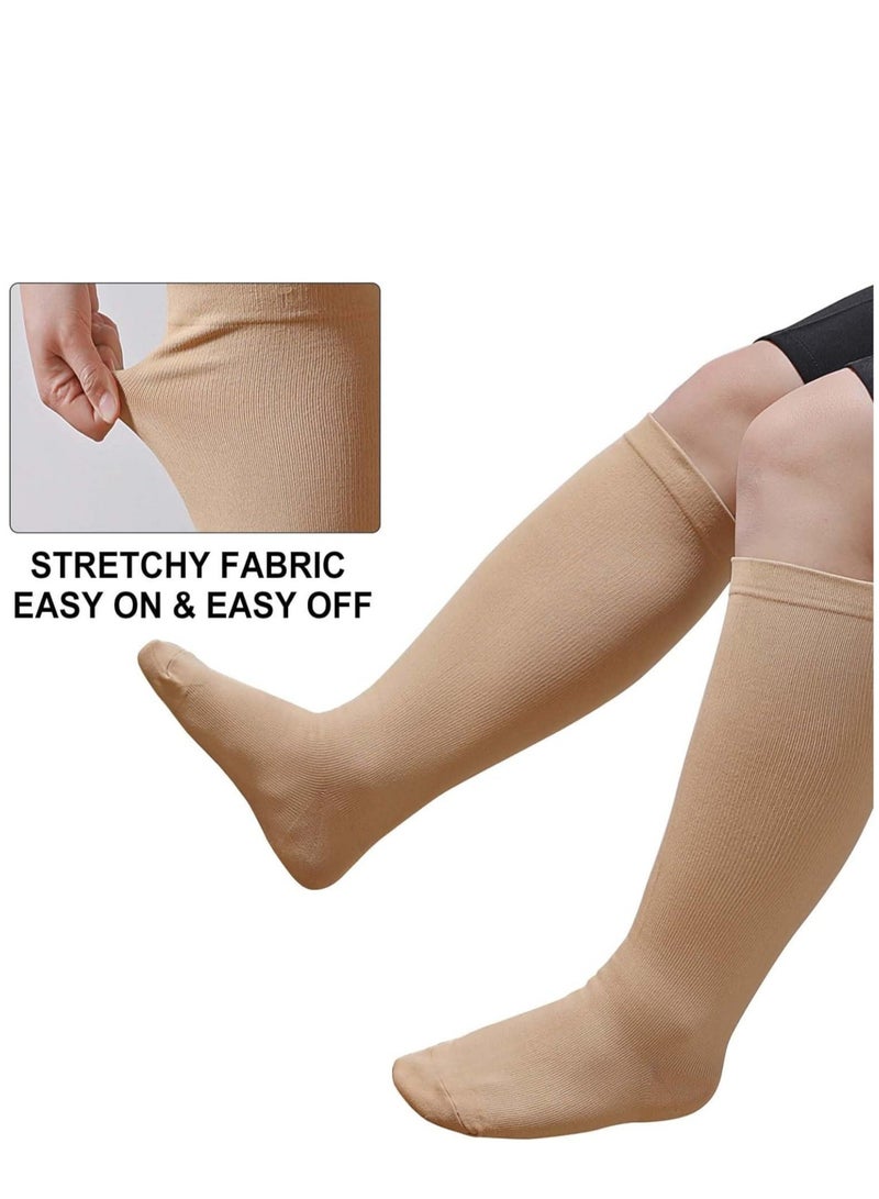 Generic Wide Calf Compression Socks for Women Men, 2 Pairs Plus Size Extra Large Size Support Socks Stockings Reduces Swelling & Pain for Nurses Running Pregnant Travel Flight 20-25 mmHg（L  Flesh color）  - Image 4