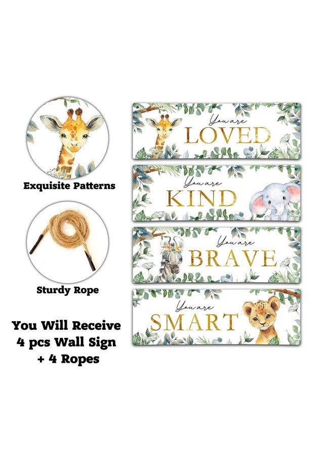 TIRYWT 4 Pieces Kids Room Wall Decor Wooden Sign, 11.8" x 3.9" Jungle Animals Motivational Wall Art for Kids Room Nursery Playroom Classroom, You are Loved/Brave/Kind/Smart-A06 - Image 2