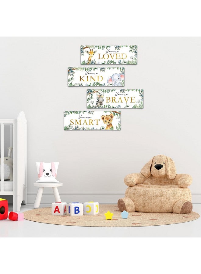 TIRYWT 4 Pieces Kids Room Wall Decor Wooden Sign, 11.8" x 3.9" Jungle Animals Motivational Wall Art for Kids Room Nursery Playroom Classroom, You are Loved/Brave/Kind/Smart-A06 - Image 4