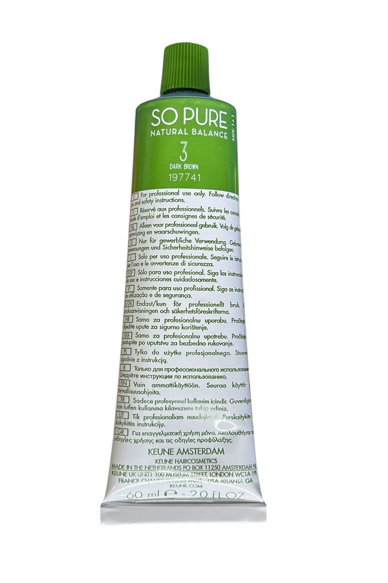 Keune So Pure Natural Dark Brown Hair Color Cream No.3 60ml - Image 3