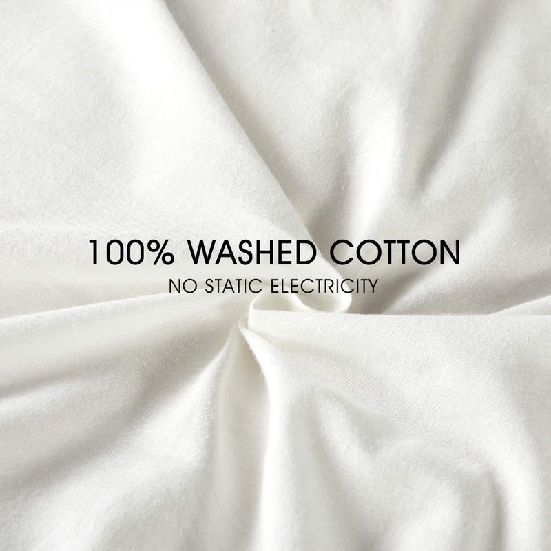 JELLYMONI Queen Size Pure White 100% Washed Cotton Duvet Cover Set  3 Pieces Luxury Soft Bedding Set with Buttons Closure. Solid Color Pattern Duvet Cover(No Comforter) - Image 5