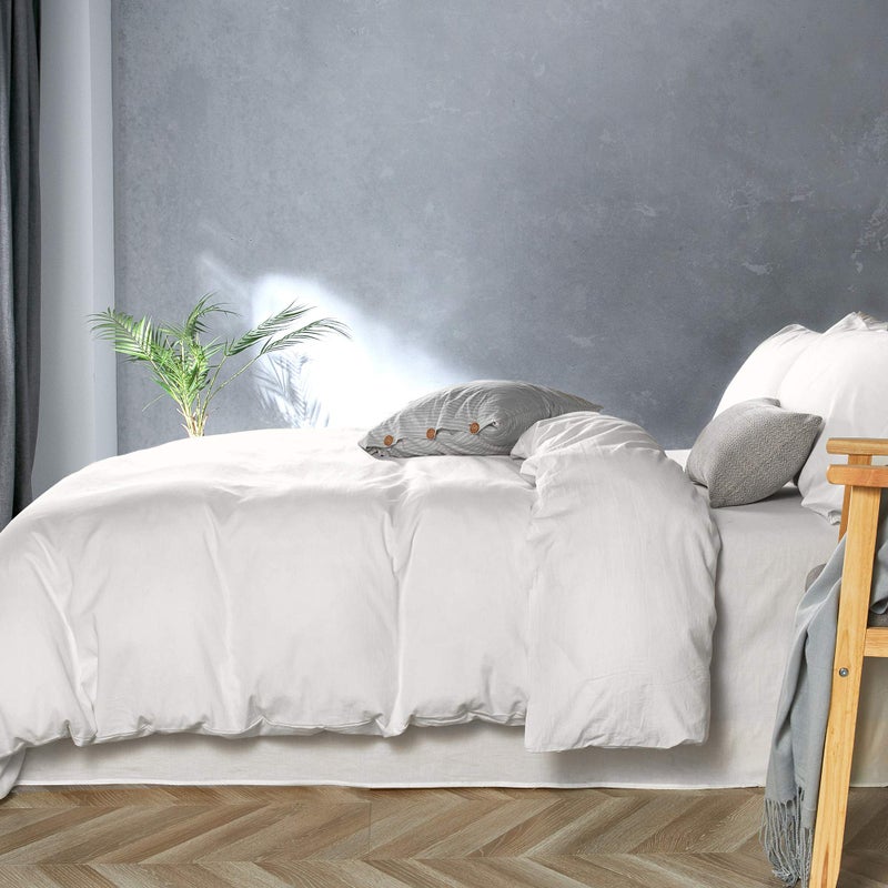 JELLYMONI Queen Size Pure White 100% Washed Cotton Duvet Cover Set  3 Pieces Luxury Soft Bedding Set with Buttons Closure. Solid Color Pattern Duvet Cover(No Comforter) - Image 3