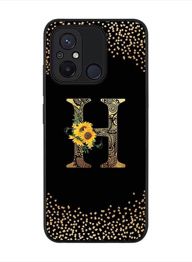 Stylizedd Cover for Xiaomi Redmi 12C 4G Case, Rugged Black Slim fit Phone Cases   - Custom Monogram Initial Letter Mandala Floral Pattern Alphabet-H (Black) - Image 1