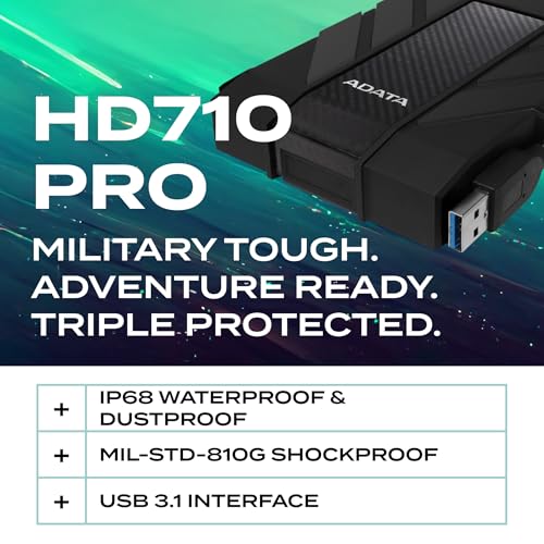 ADATA HD710 Pro - 2 TB External Hard Drive - Shockproof, Waterproof & Dustproof - Durable Storage - For Gamers, Students & Professionals - Mac, PC & Linux Compatible - Black - AHD710P-2TU31-CBK - Image 2
