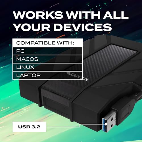 ADATA HD710 Pro - 2 TB External Hard Drive - Shockproof, Waterproof & Dustproof - Durable Storage - For Gamers, Students & Professionals - Mac, PC & Linux Compatible - Black - AHD710P-2TU31-CBK - Image 5