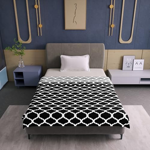 Divine Casa 120 GSM Microfiber Single Dohar | Soft & Lightweight Throw Blanket | Cozy & Breathable | All-Season Comfort | 210 x 140 CM | Moroccan Pattern | Caviar - Image 2