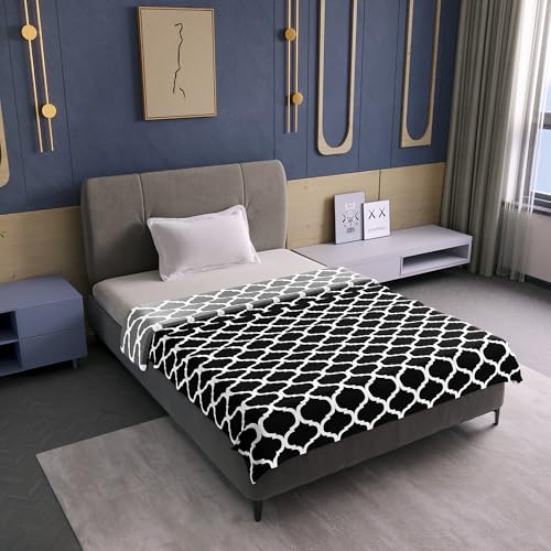 Divine Casa 120 GSM Microfiber Single Dohar | Soft & Lightweight Throw Blanket | Cozy & Breathable | All-Season Comfort | 210 x 140 CM | Moroccan Pattern | Caviar - Image 1