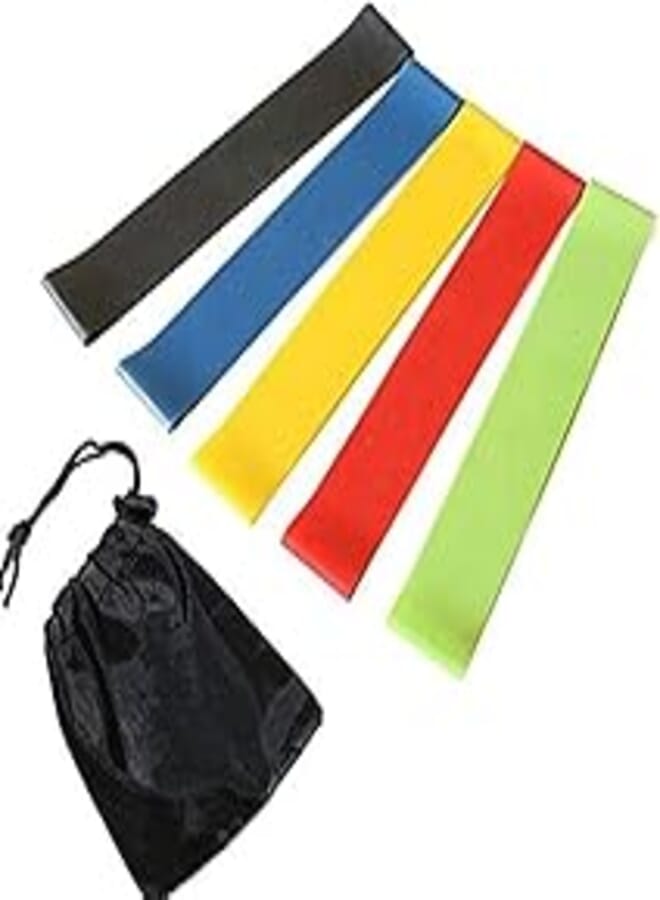 Set of 5 Loops Exercise resistance Bands for Home Workout, Pilates, Yoga, Rehab, Physical Therapy with Carry Bag