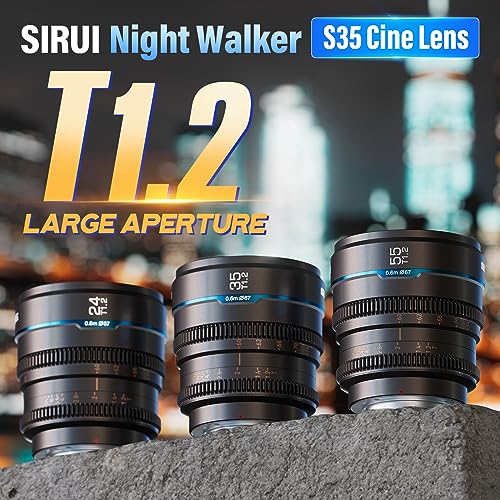 SIRUI Night Walker S35 Manual Focus Cine Lens Set, 24mm, 35mm, 55mm, T1.2 Large Aperture Lens for E Mount Cameras, FX30, ZVE-10, A6500, A6600 (MS-3SEG, Metal Gray) - Image 3