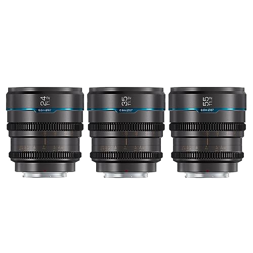 SIRUI Night Walker S35 Manual Focus Cine Lens Set, 24mm, 35mm, 55mm, T1.2 Large Aperture Lens for E Mount Cameras, FX30, ZVE-10, A6500, A6600 (MS-3SEG, Metal Gray) - Image 1