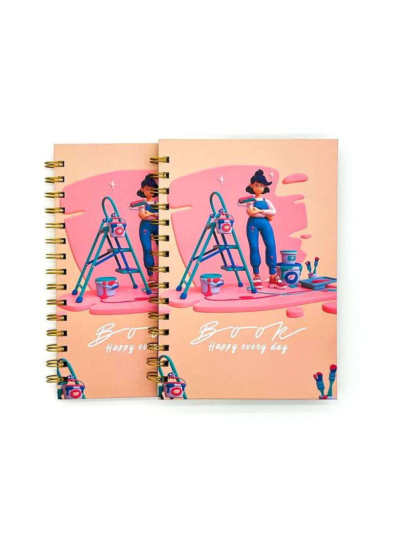 Generic 2-piece set of A5 Coil Notebook 160 Page Horizontal Grid Diary Creative Pattern Notebook Suitable for Student Office Travel Meetings Business Writing  - Image 1