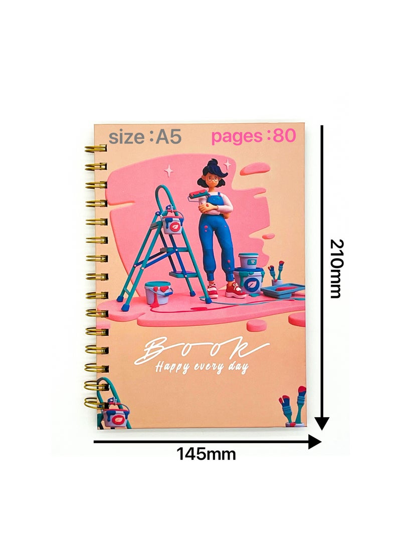 Generic 2-piece set of A5 Coil Notebook 160 Page Horizontal Grid Diary Creative Pattern Notebook Suitable for Student Office Travel Meetings Business Writing  - Image 2