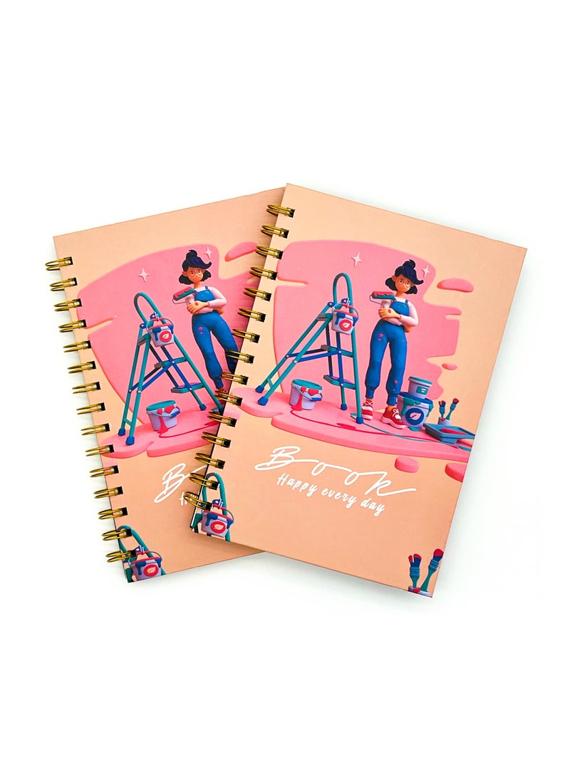 Generic 2-piece set of A5 Coil Notebook 160 Page Horizontal Grid Diary Creative Pattern Notebook Suitable for Student Office Travel Meetings Business Writing  - Image 4