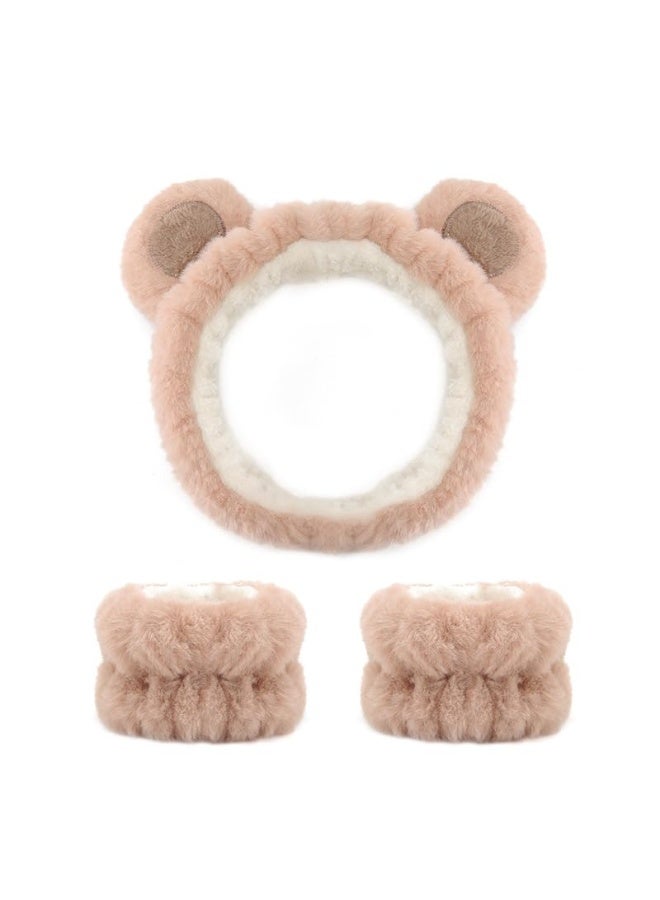 ماي كرييت عصابة رأس للعناية بالبشرة من MAYCREATE® للنساء ورباط معصم لغسل الوجه، مجموعة من 3 قطع، عصابة شعر لطيفة لمكياج الوجه وأربطة معصم منشفة، عصابة رأس سبا على شكل آذان دب لغسل الوجه للنساء والفتيات - Image 1