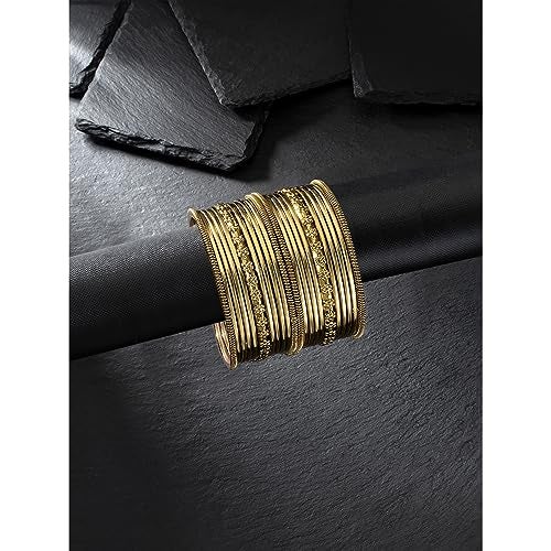 Peora Traditional Antique Look Oxidised Gold Plated Bangle Set Navratri Gift for Women Girls (Set of 2) - Image 2