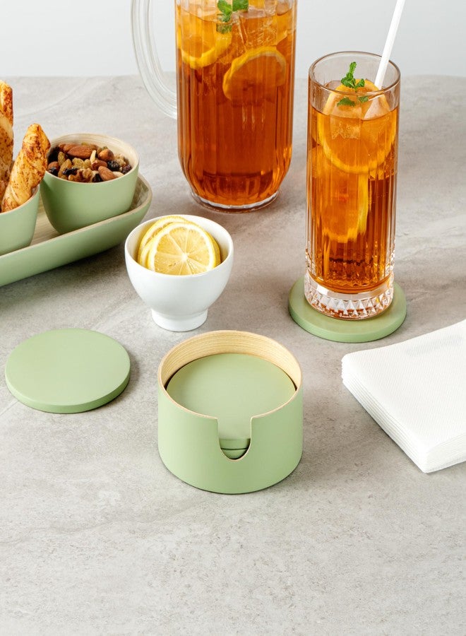 Restaurantware-Bambuddha 3.9 Inch Coasters With Holder, 1 Heavy-duty Round Coaster Set - Sustainable, Reusable, Green Bamboo Bamboo Coasters For Drinks, 6-Piece Set, For Tabletop Protection - Image 3