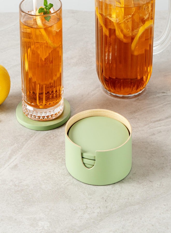 Restaurantware-Bambuddha 3.9 Inch Coasters With Holder, 1 Heavy-duty Round Coaster Set - Sustainable, Reusable, Green Bamboo Bamboo Coasters For Drinks, 6-Piece Set, For Tabletop Protection - Image 4