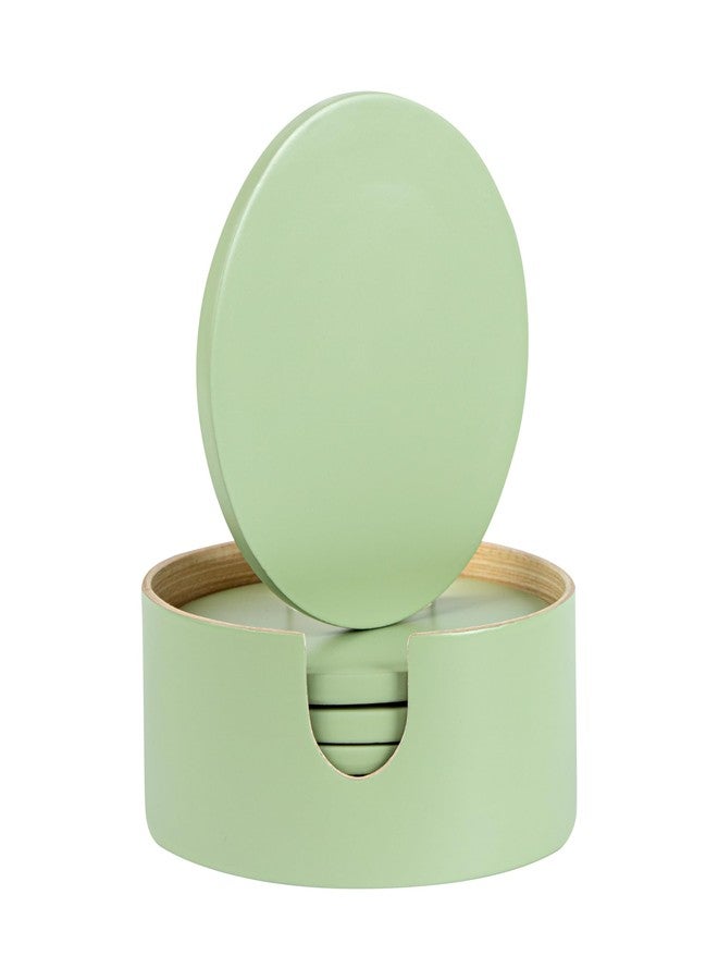 Restaurantware-Bambuddha 3.9 Inch Coasters With Holder, 1 Heavy-duty Round Coaster Set - Sustainable, Reusable, Green Bamboo Bamboo Coasters For Drinks, 6-Piece Set, For Tabletop Protection - Image 1