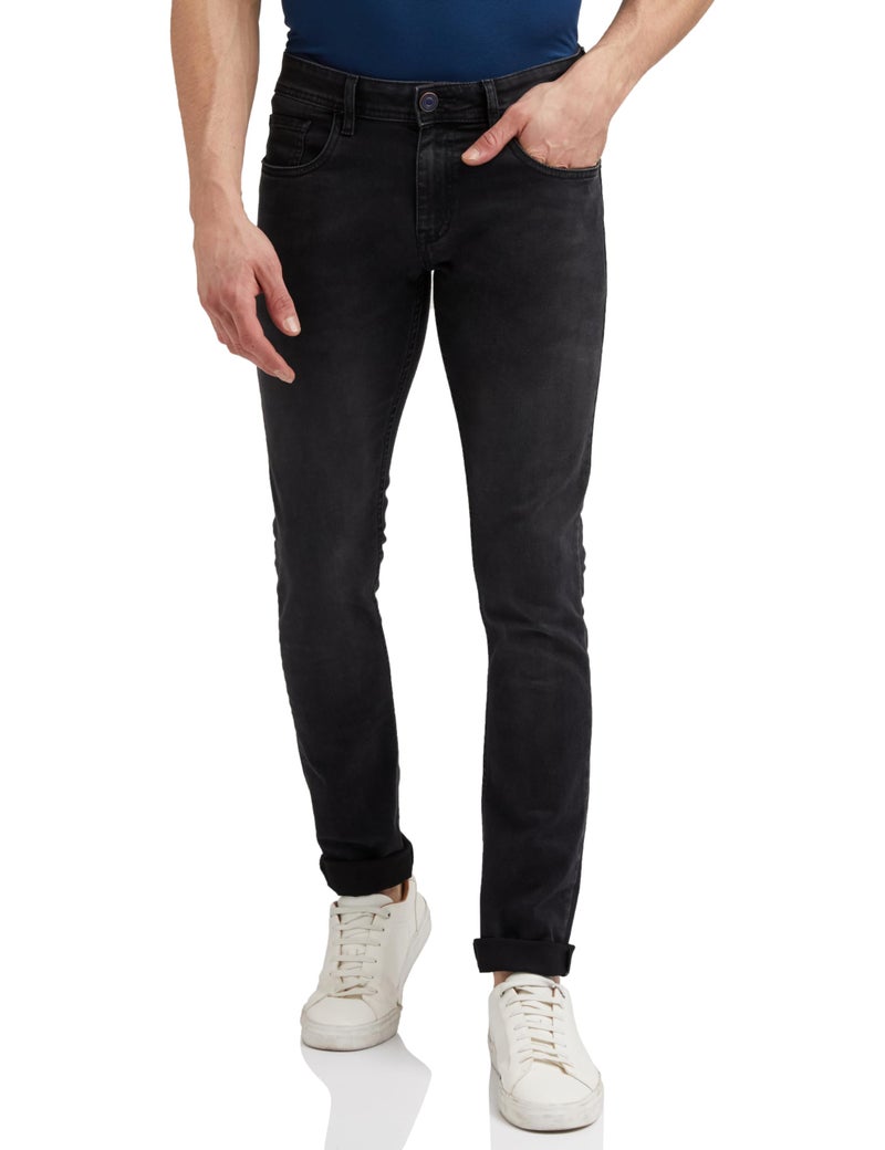 Peter England Men's Premium Skinny Fit Stretchable Jeans Black - Image 1