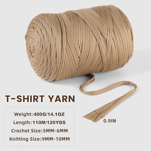 MSyarn 400g T Shirt Yarn, Tshirt Crochet Yarn for Crocheting Bag/Craft Project/Home Decor, 14.1oz/400g, 120yd/110m Crochet with Polyester Spandex Blend Stretch Fabric(Light Beige) - Image 2