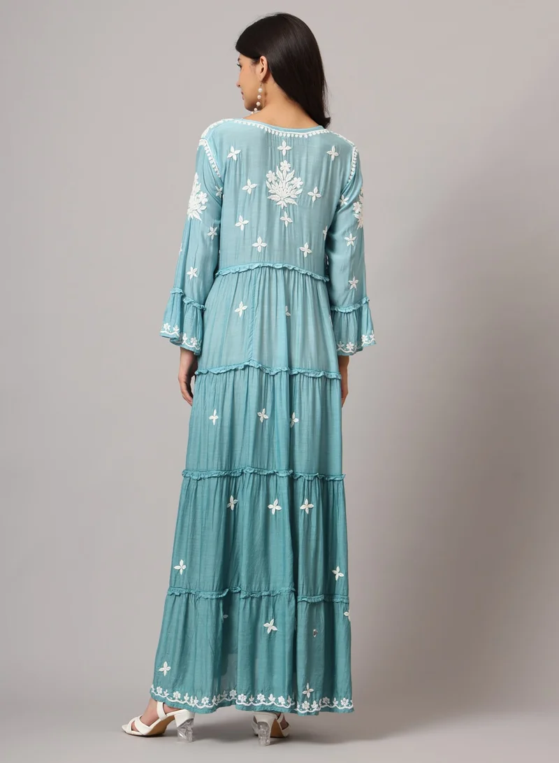 Alaya Hand Embroidered Chikankari A-Line Gathering Pattern Muslin Jalabiya-AL4003