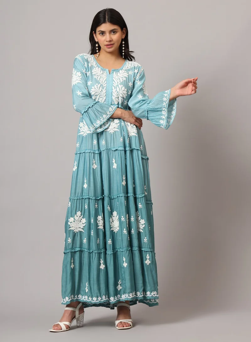 Alaya Hand Embroidered Chikankari A-Line Gathering Pattern Muslin Jalabiya-AL4003