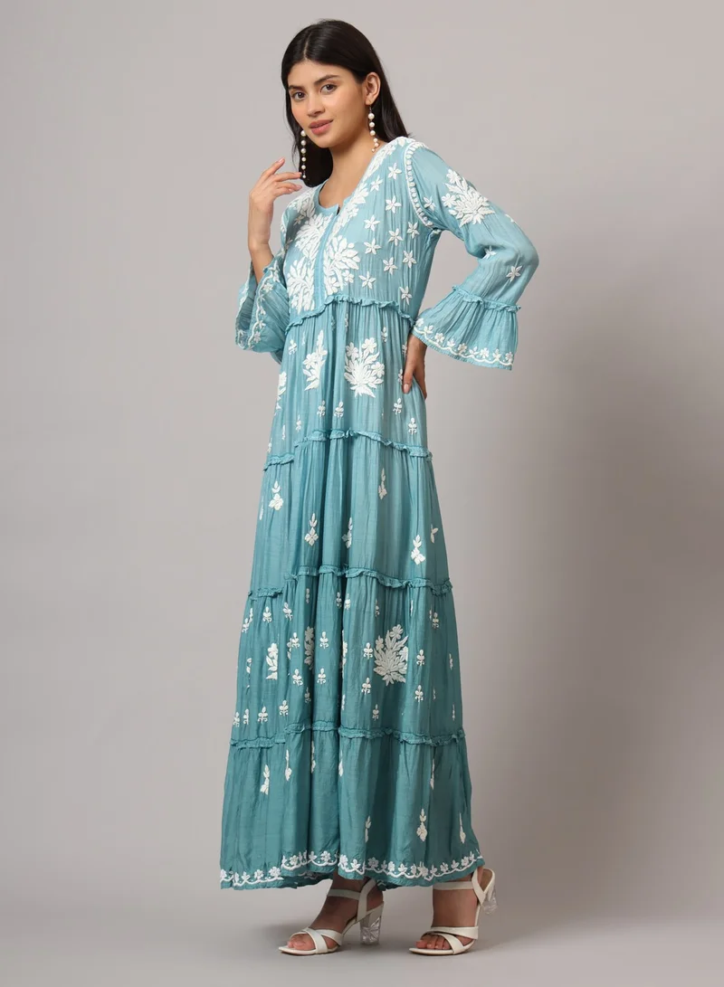 Alaya Hand Embroidered Chikankari A-Line Gathering Pattern Muslin Jalabiya-AL4003