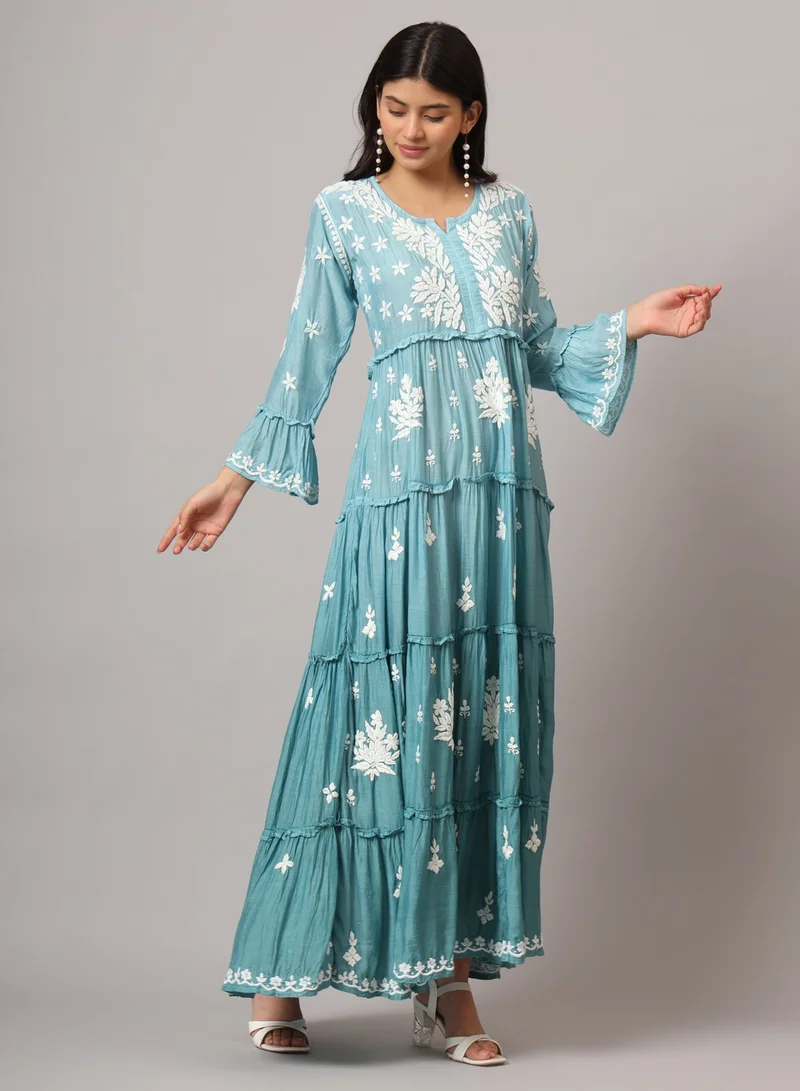 Alaya Hand Embroidered Chikankari A-Line Gathering Pattern Muslin Jalabiya-AL4003