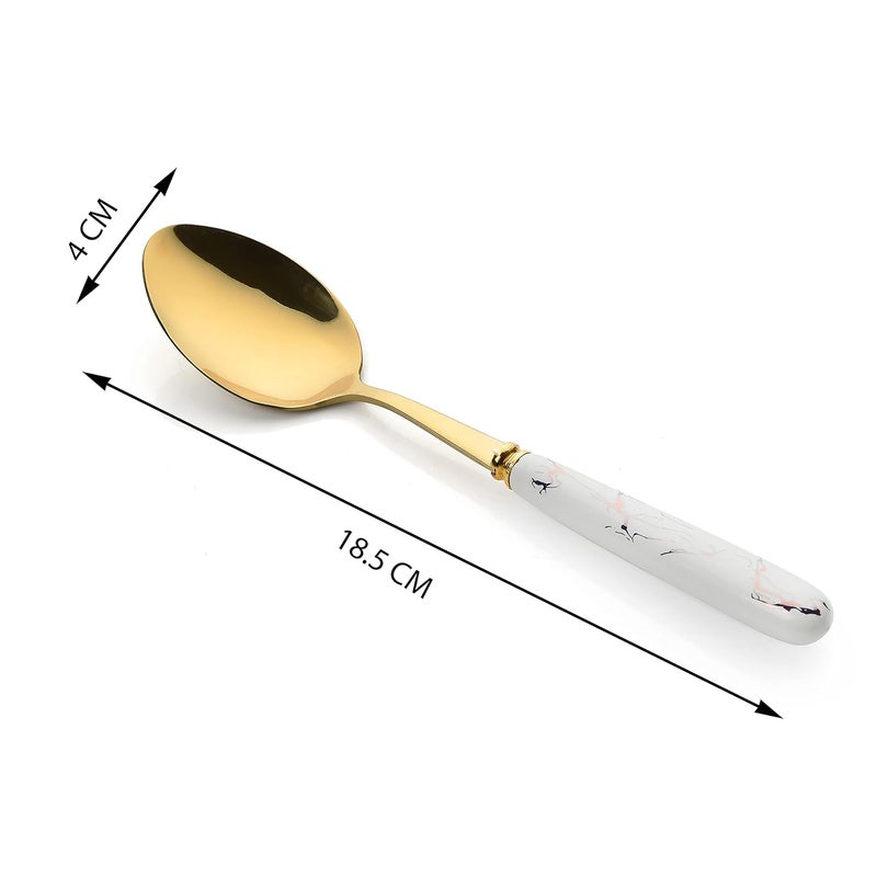 MGeezz Golden Ceramic Spoons Set for Home Kitchen Restaurant Cutlery Dinner Table Bouillon Spoon Oval Edge with Ceramic Handle Tableware Serving Spoons Golden 12 Big Spoons 185cm - Image 3