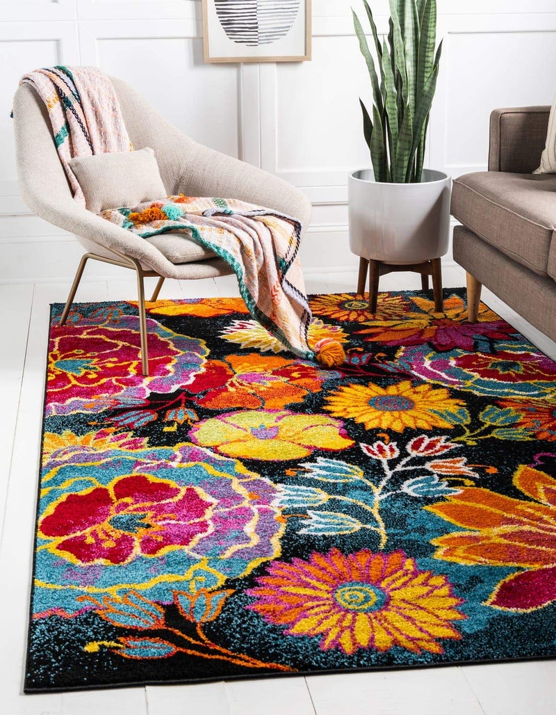 Unique Loom Lyon Collection Area Rug - Kennedy (3' 3" x 5' 3" Rectangle, Black/ Green) - Image 1